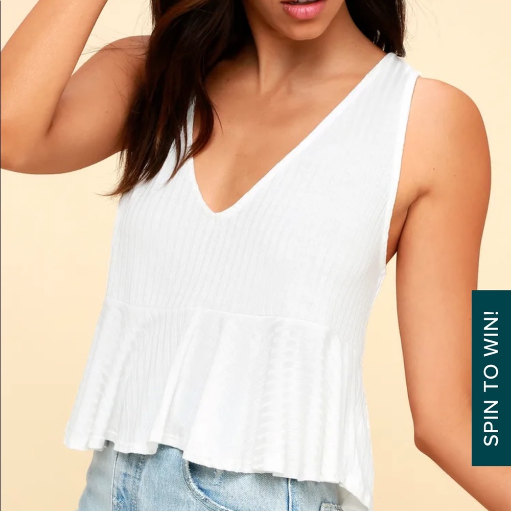 Lulu’s Gwynne Ivory V-Neck Ruffled Cropped Tank Top
